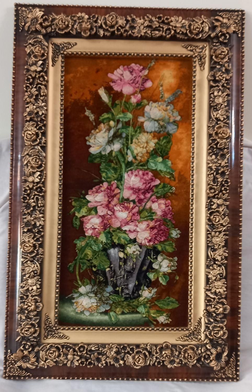 تابلو فرش قاب دار دستباف گل ابریشم نونو|تابلو فرش|اصفهان, ملک‌شهر|دیوار