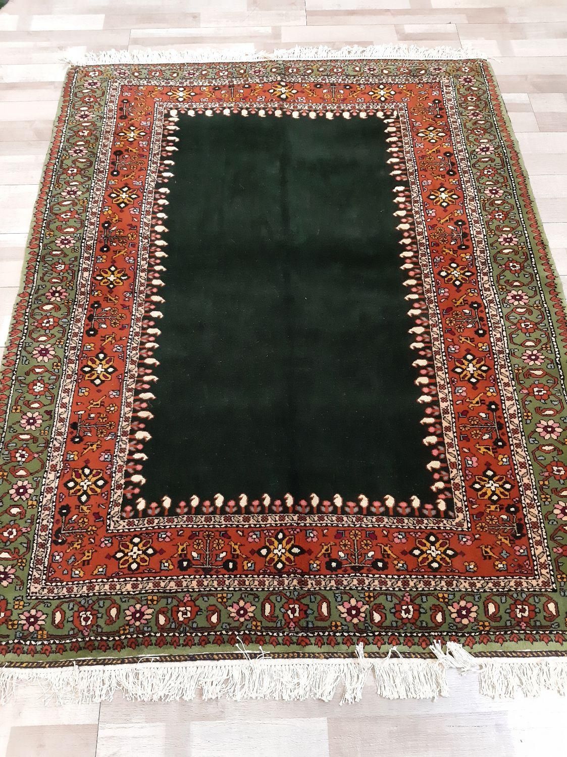 سه متری طرح کف ساده سبز گل ابریشم رنگ طبیعی|فرش|تهران, حر|دیوار