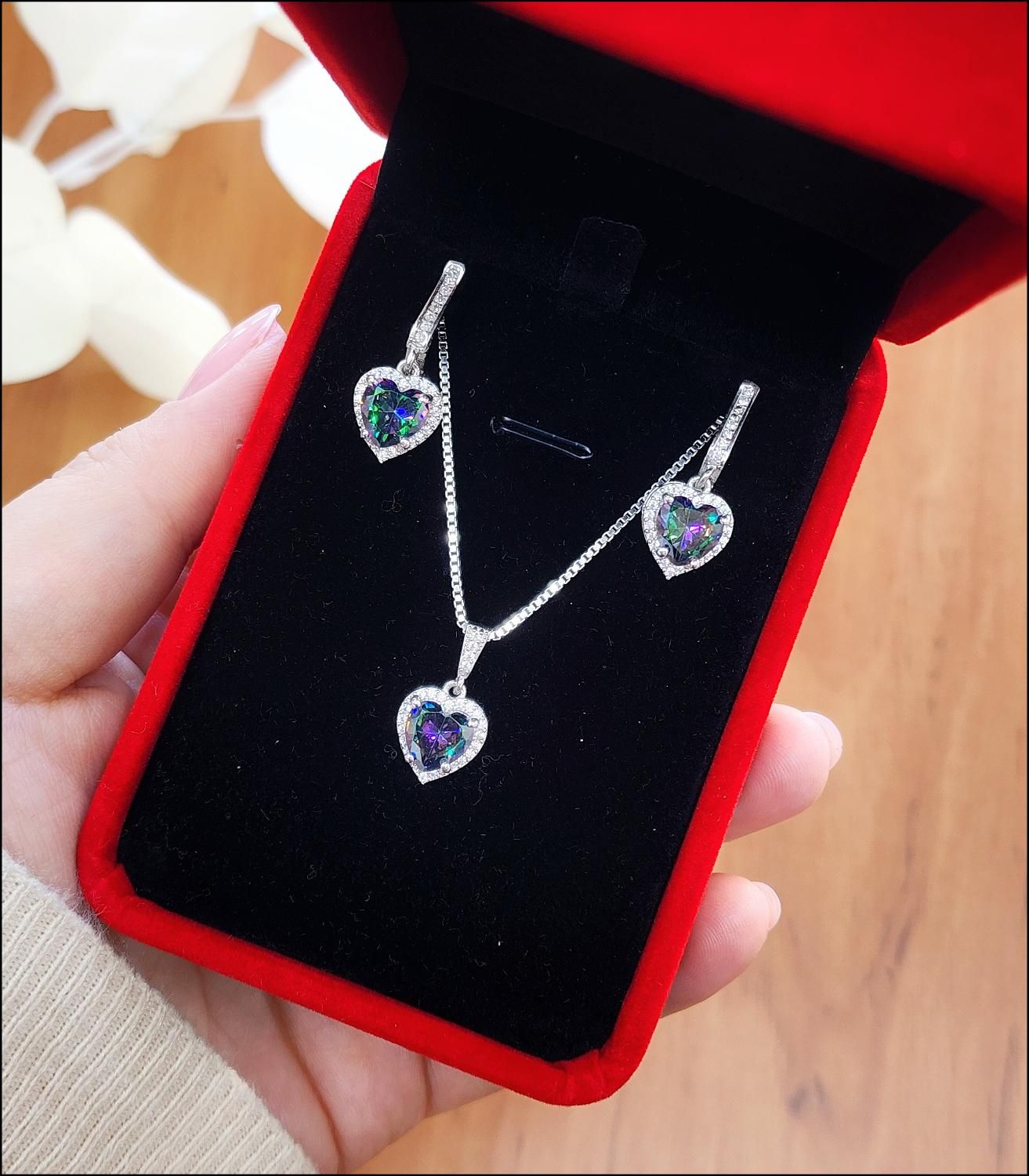 نیم ست نقره قلب سبز green &love روکش طلا کادویی|بدلیجات|تبریز, |دیوار