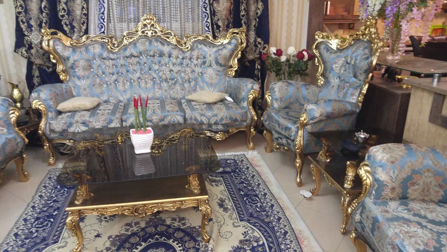 مبل استیل سلطنتی سنگین بزرگ  ورق طلا  اقساطی|مبلمان خانگی و میز عسلی|نقده, |دیوار