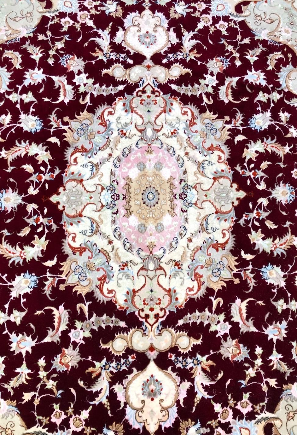جفت۶متری نقشه بهشتی متن شرابی رج۴۰ گل ابریشم|فرش|تبریز, |دیوار