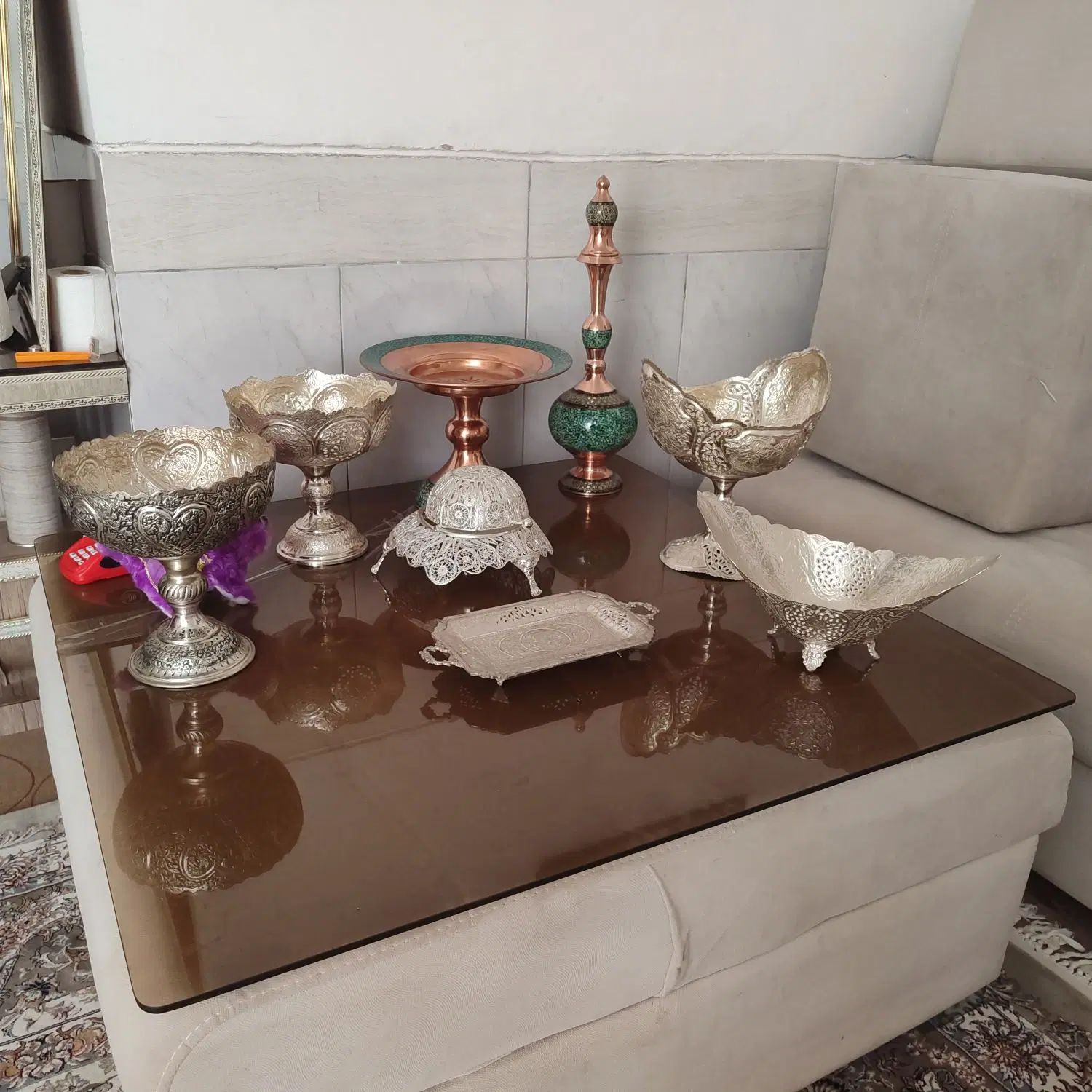 میوه آجیل شکلات خوری قلمزنی برنجی جهیزیه مسی ملیله|صنایع دستی و سایر لوازم تزئینی|تهران, زعفرانیه|دیوار