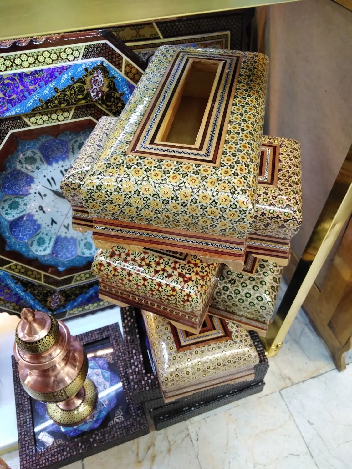 ست جعبه دستمال و کارد چنگال و سطل چوب وخاتم اصفهان|صنایع دستی و سایر لوازم تزئینی|تهران, جنت‌آباد مرکزی|دیوار