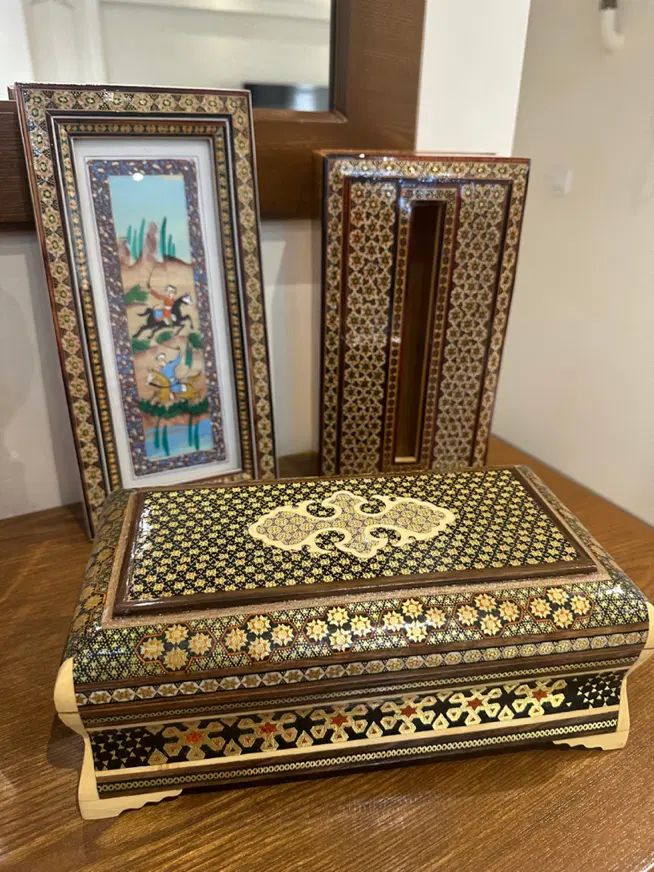 جا کاردی جا دستمال تابلو خاتم کاری|صنایع دستی و سایر لوازم تزئینی|تهران, قنات‌کوثر|دیوار