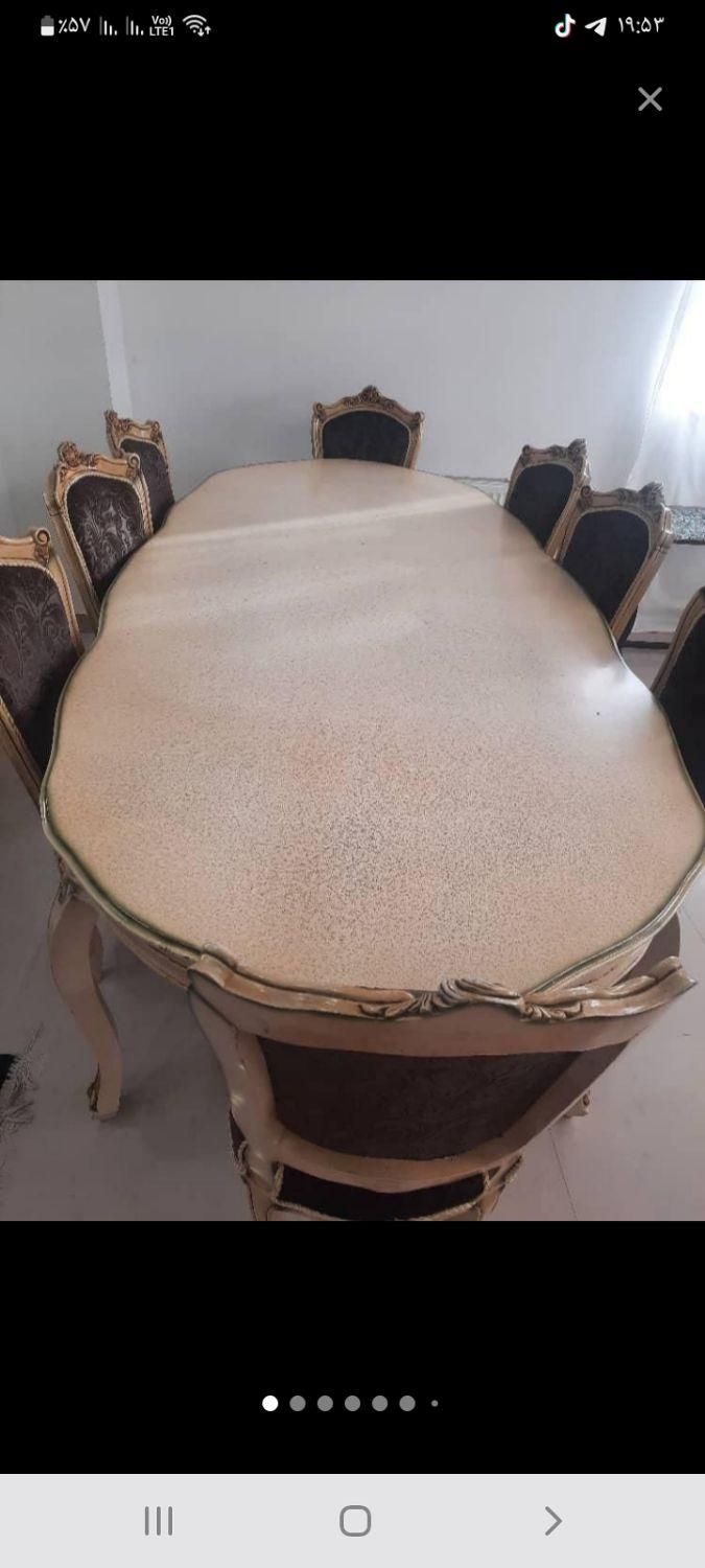 مبلمان نهارخوری ۸نفره چوب گردو روس پارچه ترک|میز و صندلی غذاخوری|تهران, آبشار|دیوار