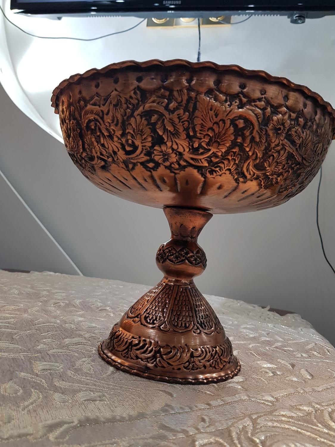 میوه خوری مس سیاه قلم،ظرف مسی قطر ۳۰ ارتفاع ۲۴سانت|ظروف سرو و پذیرایی|تهران, مرزداران|دیوار