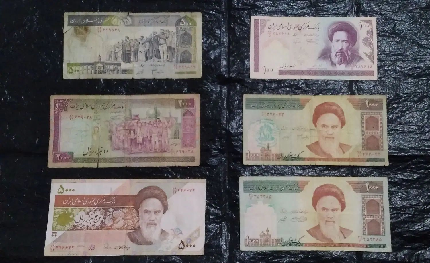 شش عدد اسکناس قدیمی کارکرده|کلکسیون سکه، تمبر، اسکناس|رشت, پل تالشان|دیوار