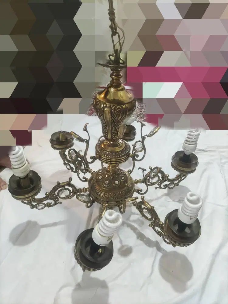 لوستر۶شعله برنجی قدیمی|لوستر و چراغ آویز|تهران, افسریه جنوبی|دیوار