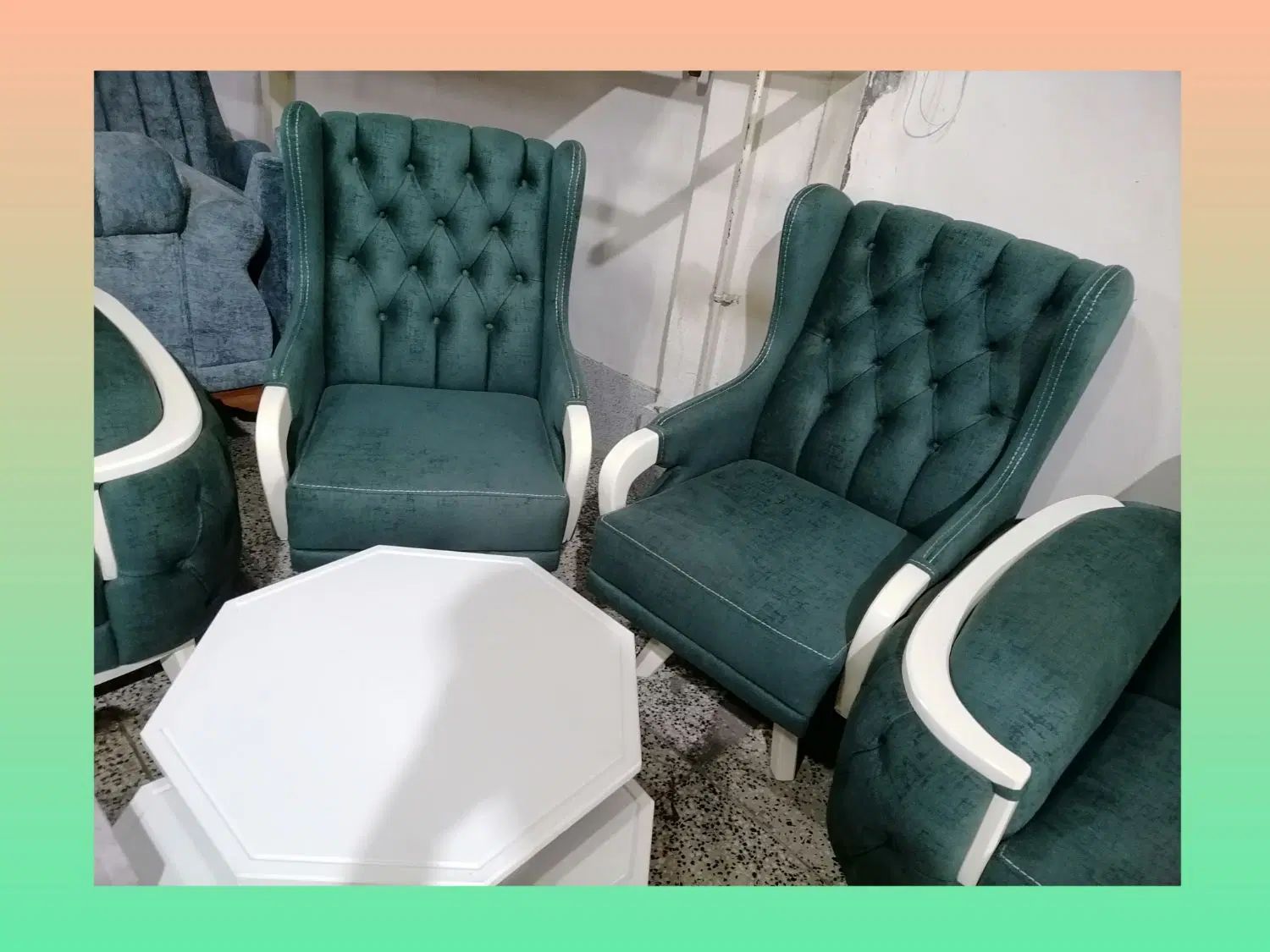 مبل راحتی چستر ۷ نفره در رنگ ترند تیل سبز آبی|مبلمان خانگی و میز عسلی|گرگان, |دیوار
