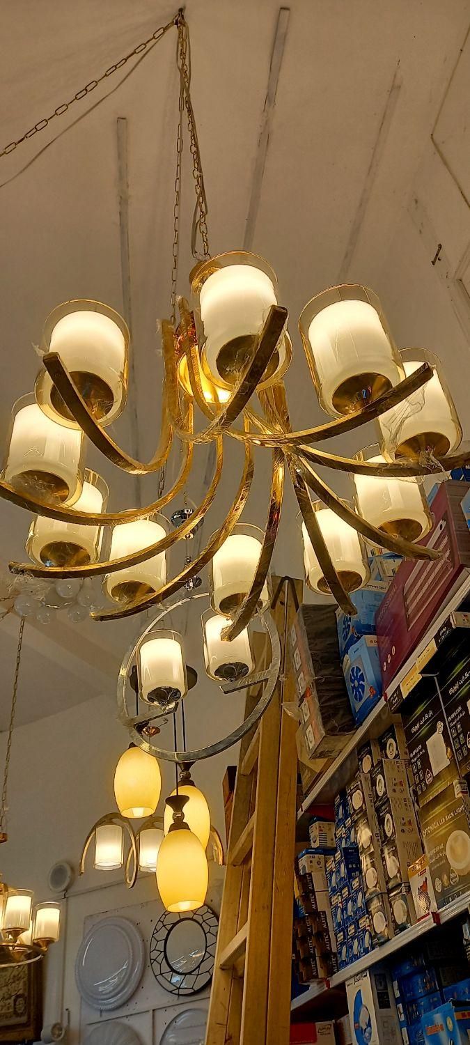 لوستر آویزی مدل ر رنگ طلایی با آبکاری آب طلا|لوستر و چراغ آویز|اردبیل, |دیوار