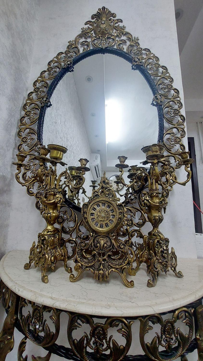 ست آیینه وشمعدان برنز اصل و سنگین|آینه|کاشان, فین کوچک|دیوار