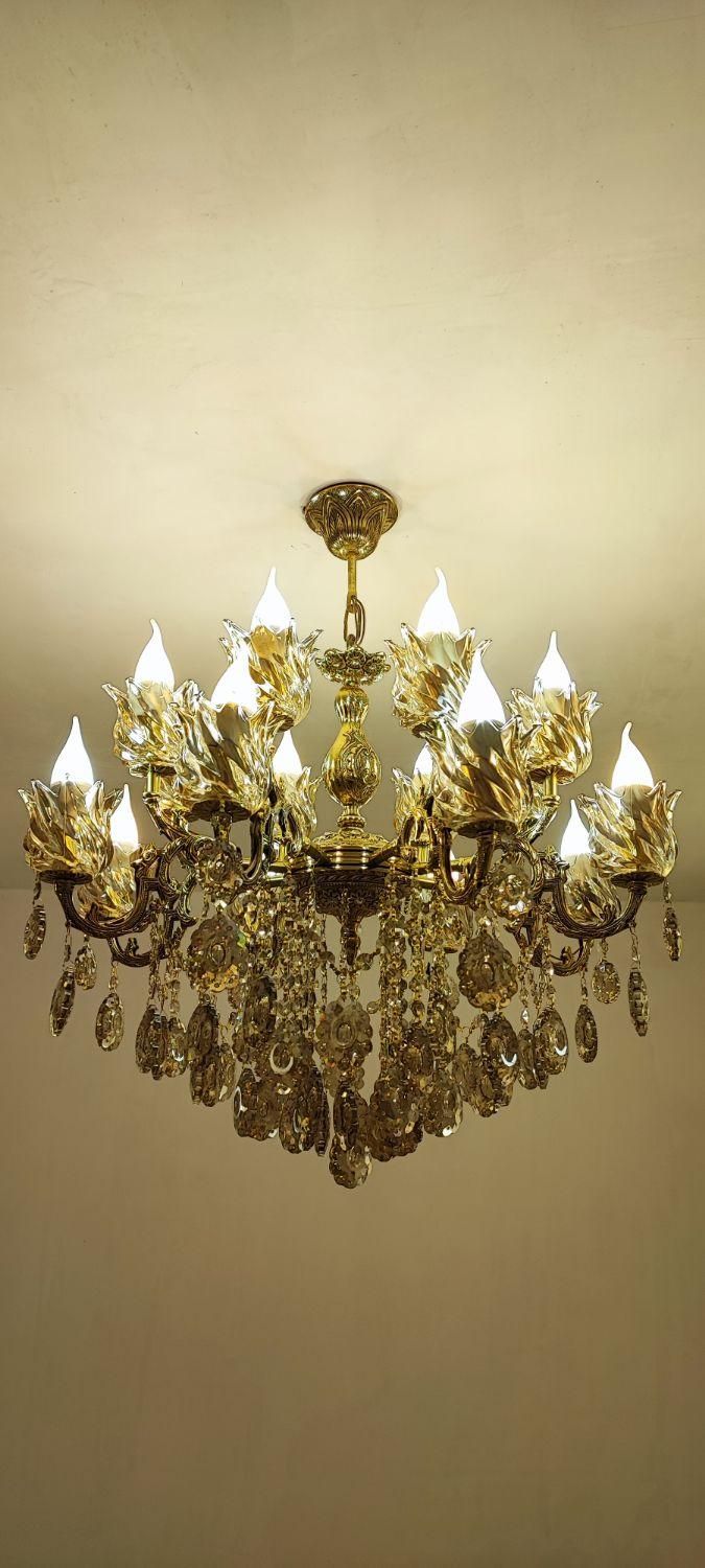 لوستر 16 شعله برنجی پرکار و سنگین تولیدی رستمی|لوستر و چراغ آویز|زنجان, |دیوار