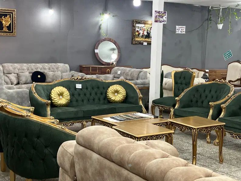 مبل استیل زمرد ۹ نفره با چوب گردو گیلان|مبلمان خانگی و میز عسلی|رشت, نخودچر|دیوار