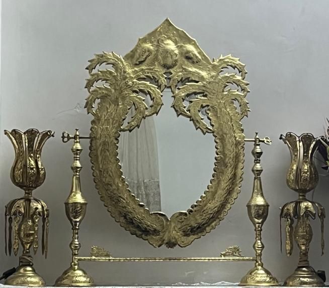 آینه و شمعدان برنز (برنجی)|صنایع دستی و سایر لوازم تزئینی|سمنان, |دیوار