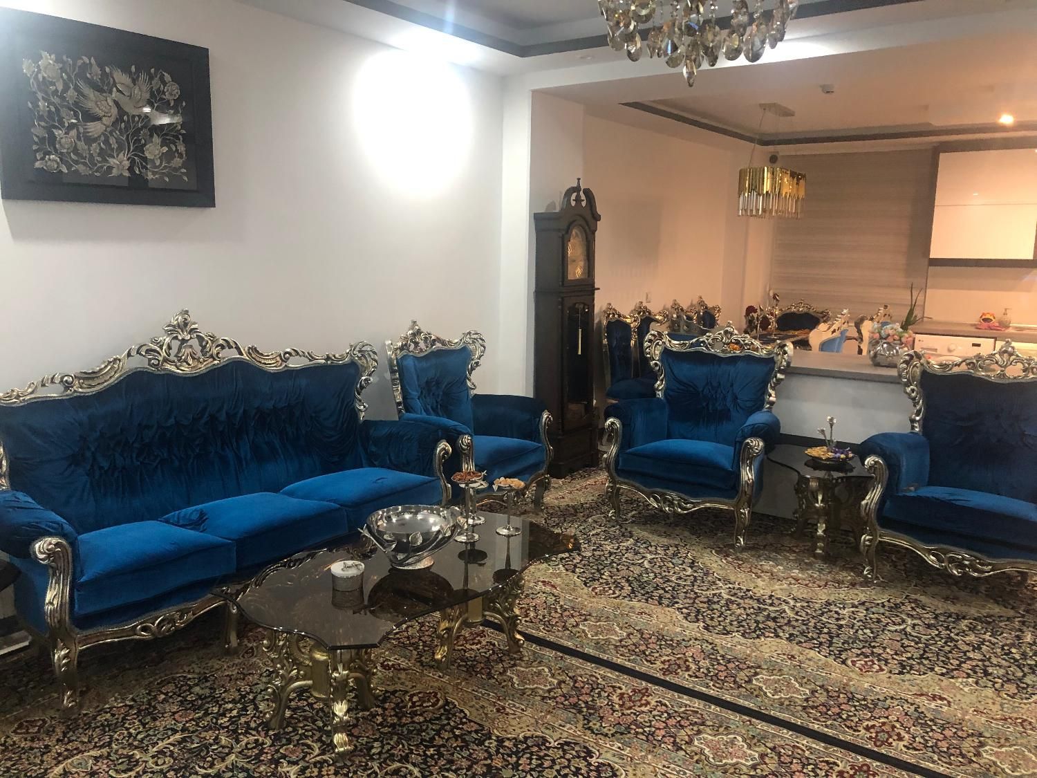 مبلمان ۹نفره ومیزنهارخوری۸نفره،جلو مبلی دوعدد عسلی|مبلمان خانگی و میز عسلی|ابهر, |دیوار