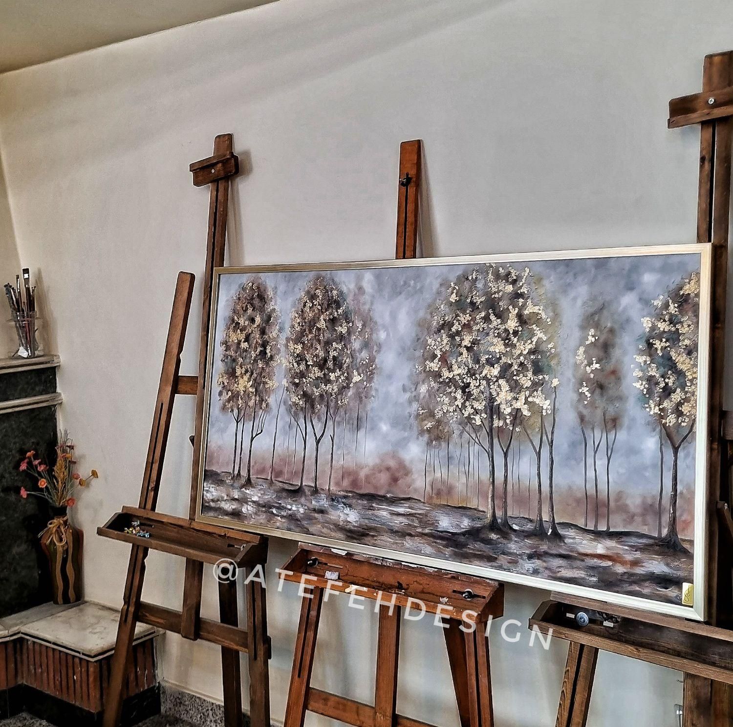 تابلو نقاشی درخت آنتیک، ورق طلا، قاب بژ|تابلو، نقاشی، عکس|تهران, عباسآباد|دیوار