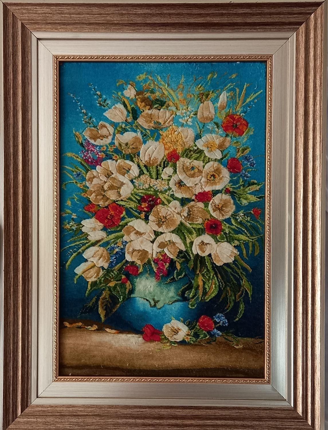 تابلو فرش قاب دار دستباف گل ابریشم نونو|تابلو فرش|اصفهان, ملک‌شهر|دیوار