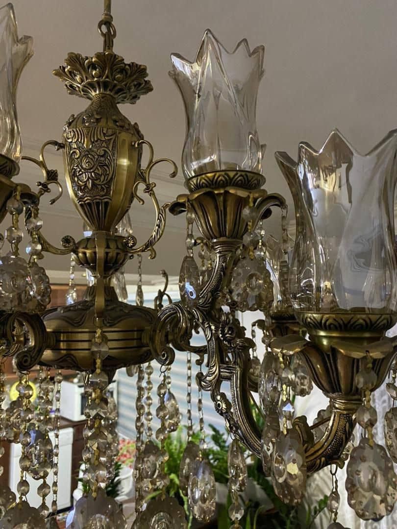 لوستر ده شاخه برنج اصل با دیوارکوب دو شاخه|لوستر و چراغ آویز|تهران, نیروی هوایی (پیروزی)|دیوار
