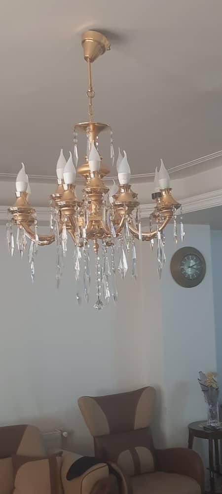 لوستر طلایی ۱۲ لامپه|لوستر و چراغ آویز|تبریز, |دیوار