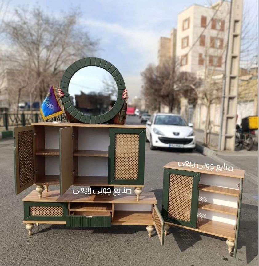 میز تلویزیون/کنسول آینه/و جاکفشی حصیری|میز تلویزیون|تهران, شهرک ولیعصر جنوبی|دیوار