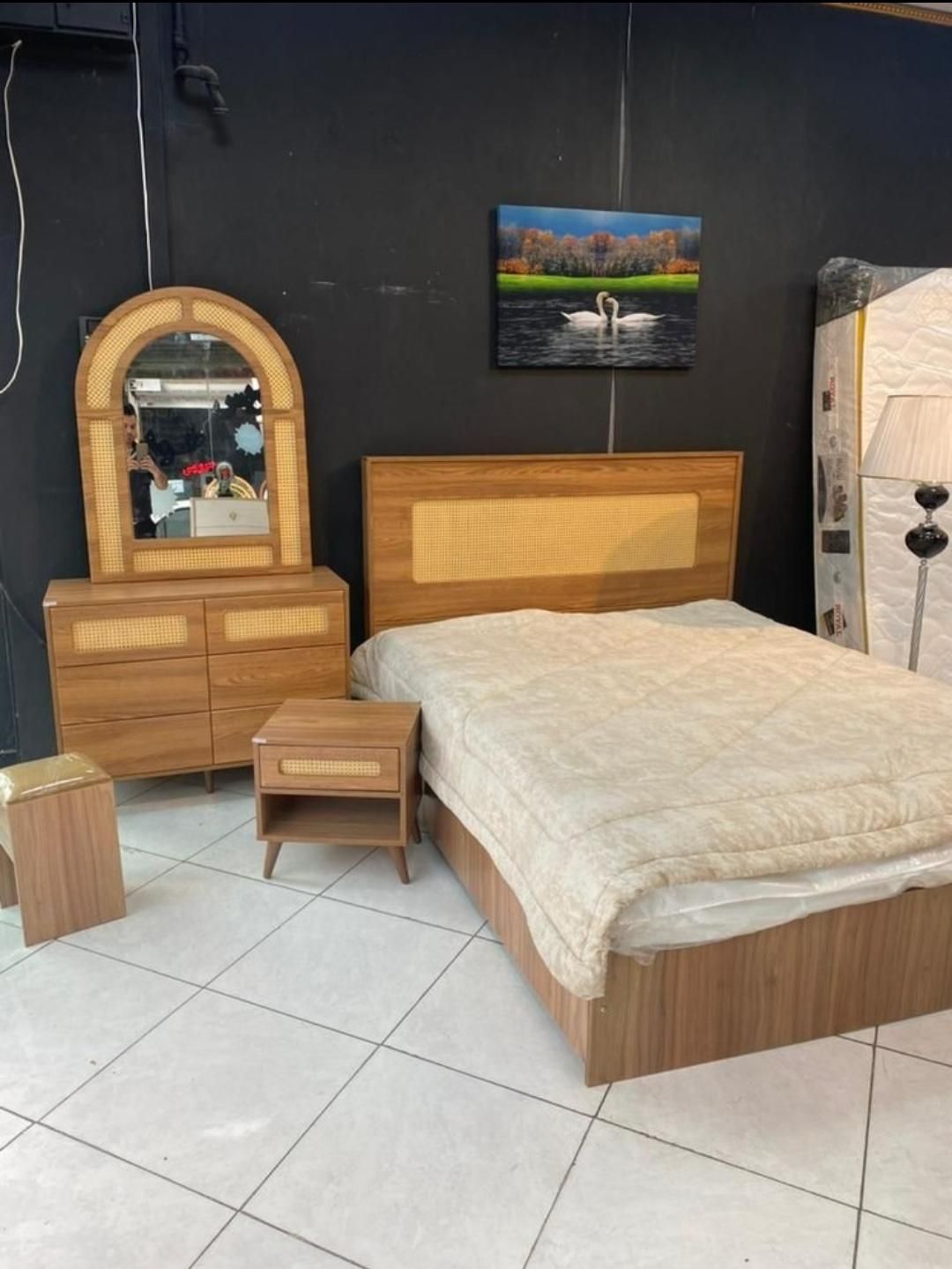 تخت دو نفره مدل حصیری چوبکده اهورا|تخت و سرویس خواب|الوند, |دیوار