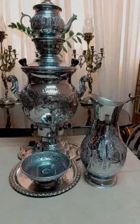 سماور گازی قلم کاری شده همراه با پارچ و قوری