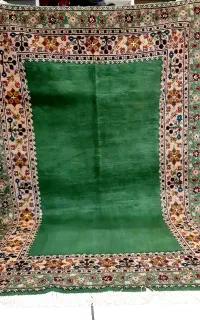 سه متری قشقایی سبز پشم دست ریس رنگ طبیعی