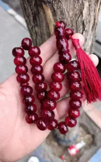 تسبیح کهربا تراش چرتکه ای قرمز سایز۱۵