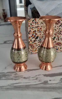 ست جفت گلدان مسی مینا کاری