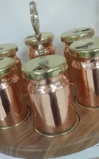 ست جا ادویه ۶ تایی مسی با استند چوبی