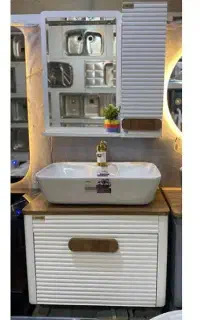 ست روشویی کابینتی آینه چینی سفید چوب60.40شیرالات