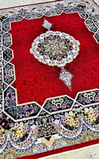 فرش قرمز شایگان نقره طلاکوب ۶ متر ۱۲ متری اکبند نو