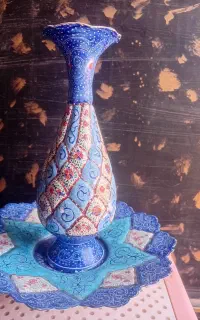 فروش دو  گلدان و مسی مینا کاری  و گلاب پاش هندی