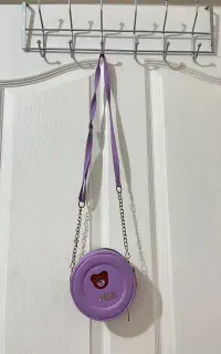 کیف دخترانه دایره ای طرح خرسی بنفش