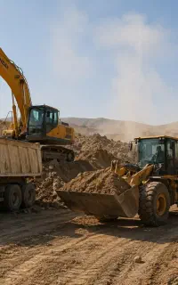 تخریب ساختمان،خاک برداری،بیل مکانیکی،کمپرسی،اسفالت