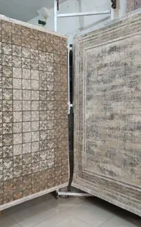 فرش قالیچه پتینه مینیمال موکا کرم و طوسی