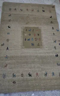 فرش گبه ماشینی رنگ نخودی (دو تخته)
