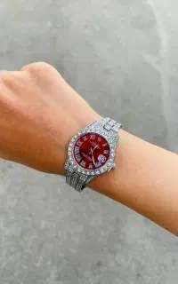 ساعت مچی زنانه فول نگین طرح رولکس دیت جاست