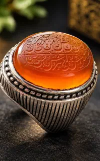 انگشتر عقیق پرتقالی یمن حکاکی دستی