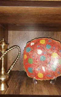 ظروف برنجی دکوری قدیمی چوبی چینی  تابلو نوستالژی