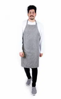 پیشبند آشپزی راه راه طوسی سرآشپز کتان CHEFS APRON