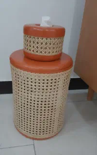 سطل جا دسمالی چوبی حصیری
