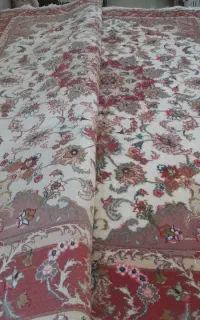 یک جفت فرش دستبافت ۶متری زمینه کرم سفید ابریشم نو