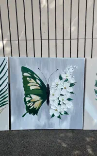 تابلو ۳ تکه پروانه و برگ برجسته
