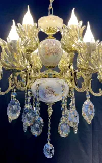 لوستر تاریکا سرامیکی لمپا۵شاخه ۱۰شعله برنج کد/۱۲۳/