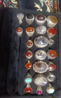 انگشتر باباقوری شجر آس فیروزه عقیق مشکی ترک