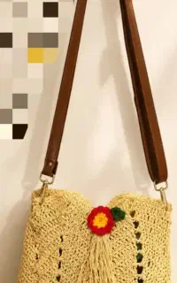 کیف رافیا دستبافت بابند چرمی