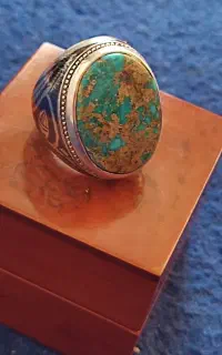 انگشتر نقره فیروزه نیشابور رگه طلایی