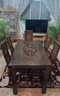 میز نهارخوری 6 نفره با طرح منبت کلاسیک و زیبا
