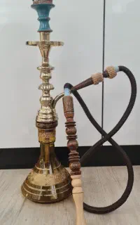 قلیان برنزی اصل،دسته چوبی و شلنگ چرم